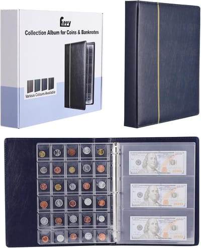 Thijox - 150 Zakjes Muntenalbum, Lederen Munten Album voor Verzamelen van Munten en Bankbiljetten, Duurzaam en Vochtbestendig Blauw