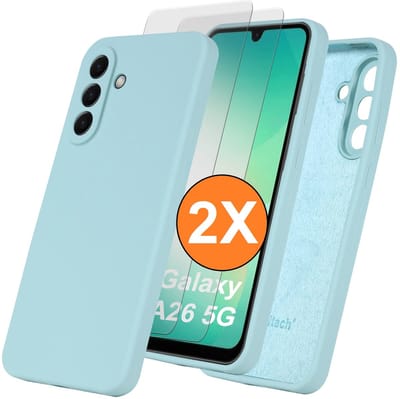 Hoesje geschikt voor Samsung Galaxy A26 Hoesje siliconen Mint Groen zacht siliconen hoesje TPU - met Samsung A26 Screenprotector - 2 stuks