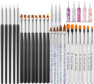 YUBBI Nail Art Penselen en Tools - Dottingtools - Stripers en Kwasten - Siliconen Builder Kwasten - 33 Delig