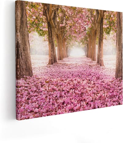 Artaza Canvas Schilderij Kersenbloesem Laan - 100x80 cm - Groot - Wanddecoratie Bloesem - Muurdecoratie Bomen - Schilderijen Op Canvas Natuur - Roze