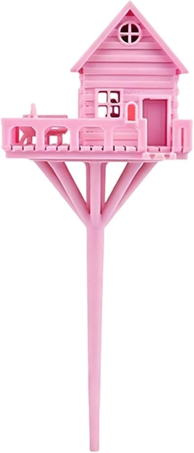 Miniatuur Huisje Ornament - Tiny House Decoratie - Sprookjes Tuin Aanleggen - 3D-geprint Ontwerp - 18 cm Hoog - Roze