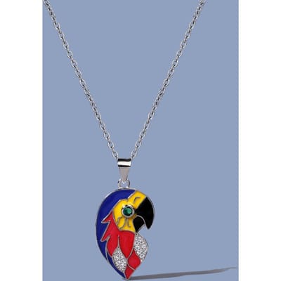 Emaille Glazuur Gekleurde Papegaai Blauw Turkoois Blad Ketting Tropische Jungle Verguld Europese en Amerikaanse Stijl Sleutelbeenketting voor Vrouwen gray