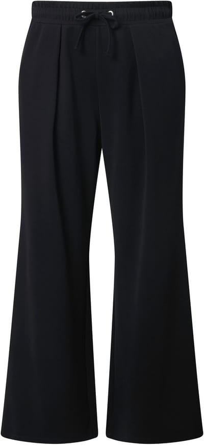 Ulla Popken - Dames - Broek bandplooien wijde pijpen elastische tailleband - Zwart - Maat 42+