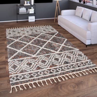 Paco Home Hoogpolig Vloerkleed Woonkamer Shaggy Zacht Modern Boho Scandinavisch Franjes 120x160 cm