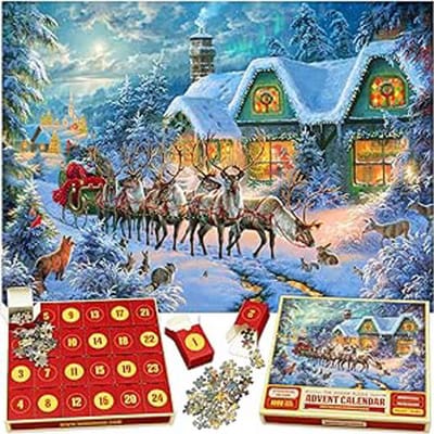 Puzzel-Adventskalender 2025 – 24 Dagen – Kerstpuzzel 1008 Stukjes – Eindformaat 70×50 cm – Voor Kinderen & Volwassenen