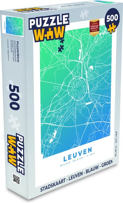 Puzzel Stadskaart - Leuven - Blauw - Groen - Legpuzzel - Puzzel 500 stukjes - Plattegrond