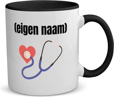 Akyol - dokter slethoscoop met eigen naam koffiemok - theemok - zwart - Dokter - iemand die dokter is - ziekenhuis - hart - verjaardag - cadeau - kado - 350 ML inhoud