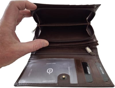Oi lange antiek bruine lederen overslagportemonnee DELUXE / Ruime dames beurs voor veel pasjes / damesportemonnee met ruim ritsvak voor muntgeld / Skim veilig / bruin / 211Brown Crunch