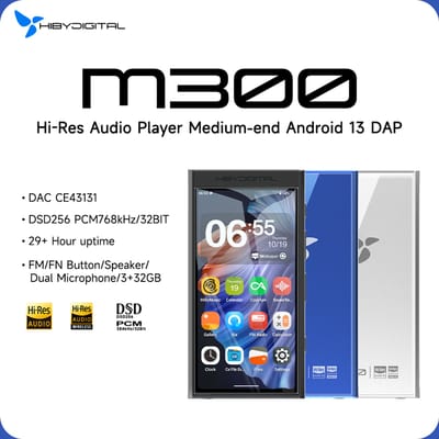 HiBy Digital M300 Android13 Muziekspeler HiFi Bluetooth WiFi 32GB DSD256 PCM768 Web Radio Dubbele Microfoon Luidspreker 29 uur 3.5mm Uitgang