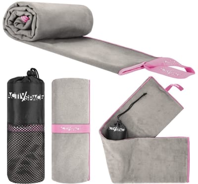 Activ Space - Grote Snel Drooghanddoek - Grijs Roze - 180x90 cm - Microvezel