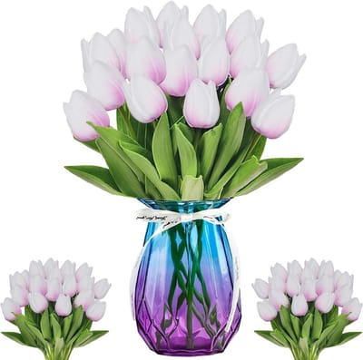 Kunstmatige tulpen 12 stuks - latex touch - met PU handvat - ideale decoratie voor bruiloften en feesten - ShopVlot