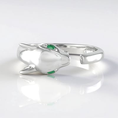 Cavill - Zilveren Damesring 925 Sterling Geplatineerd - 2 Zambia Smaragd Rond 0,062ct - Elegante Prongzetting 22x19mm