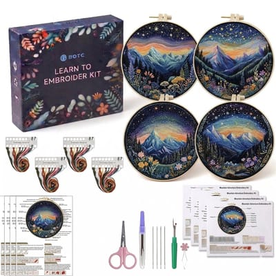 BOTC Borduurpakket - Borduurset van 4 - Borduurpakketten voor Volwassenen - Hobby en Creatief - Borduren - Berg-en poollandschap