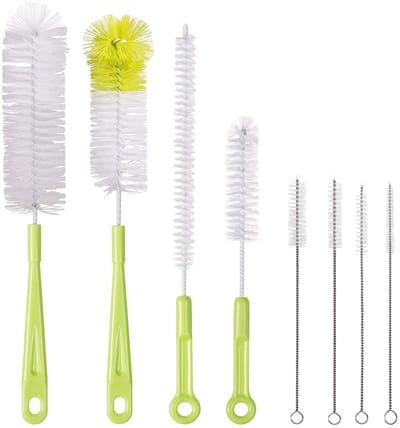Dailygoody - Flessenborstels Set - Multifunctionele Reinigingsborstels - 8 Stuks Groen - Krasvrij - Voor Waterflessen en Rietjes - Geschikt voor Babyf...