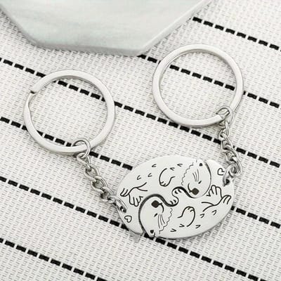 Dieren Sleutelhanger Set Auto Sleutelhanger Otters Sleutelhanger Roestvrij Staal Sleutelring Creatieve Sleutelhanger Cadeaus Voor Besties En Koppels zilver