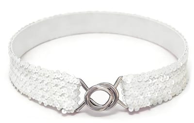 Cosensi - Dames Ceintuur - Elastische Glitterriem - Fashion Waist Band - Wit - Sequin Belt - Perfect voor Feestjes en Casual Outfit - Verstelbaar