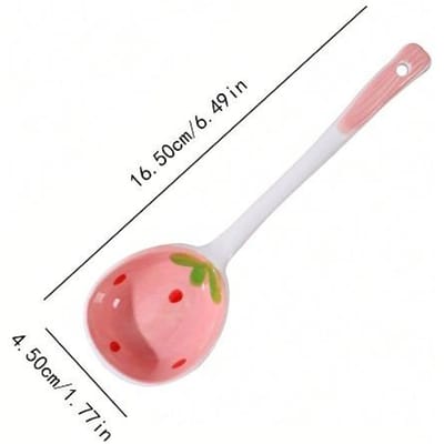 Cuillère en Céramique Fraise Rose Cuillère à Soupe à Manche Long Ensemble de Cuillères à Dessert Ustensile de Cuisine,Cuisine 1 Pack rose