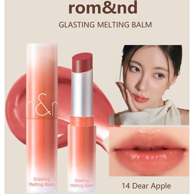 rom&nd GLASTING MELTING BALM 05-07/11-12/14-15, Glowy Hydraterende Lippenbalsem, Gladde Textuur, Langdurige Kleur, K-Beauty, Koreaanse Make-up 14 DEAR APPLE