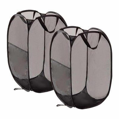 Dailygoods- Wasmand 2 vakken - Opvouwbaar - Lichtgewicht - Duurzaam polyester - Met handvat - Ademend net - Wascontainer