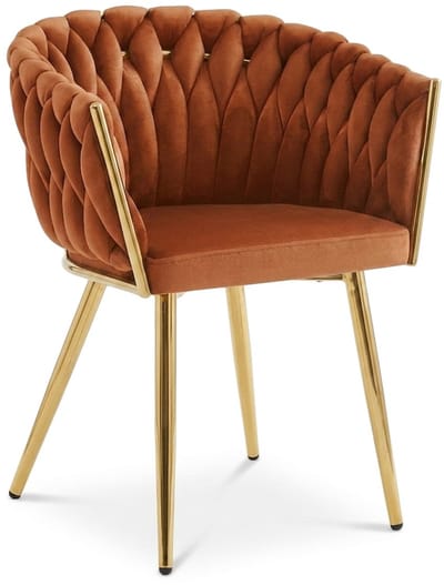 Eetkamerstoel ORION - Koperkleurig fluweel - Gouden metalen poten - Modern design