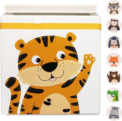 Famanu - opbergdoos kind 15 motieven speelgoedkist met deksel opbergdozen voor kinderkamer kubus 33x33x33 jungle safari dieren tijger