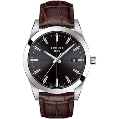 Tissot Wind Series Quartz Uurwerk 100 Meter Waterbestendig Horloge 40 Mm Zwarte Wijzerplaat Roestvrijstalen Kast Lederen Band Herenhorloges T127.410.16.051.01 Regular Watch Box,Brown Strap black