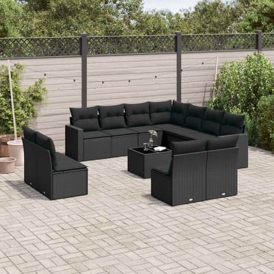 vidaXL - 12-delige - Loungeset - met - kussens - poly - rattan - zwart