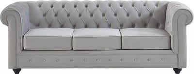 Vente-unique Driezitsbank CHESTERFIELD - velours - lichtgrijs