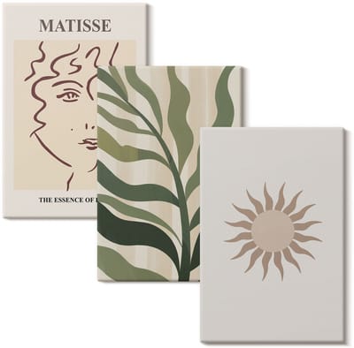 Wallfluent Set van canvas schilderijen - Abstracte plantenpatronen en lijnen in gedempte kleuren Canvas Schilderijen Set - set 3 stuks 20x30 cm - Groente Set van Canvas Prints - Deel Canvas Kunst Set - Boheemse Canvas Kunst Set