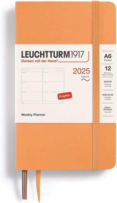 Pocket A6 Weekly Calendar 2025 - 12 Month Planner - Lined - Apricot