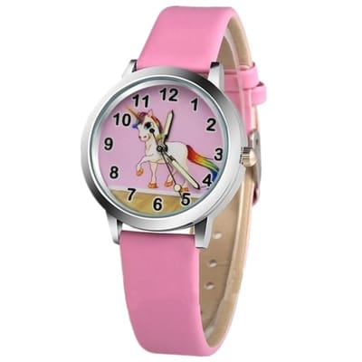 Fako® - Kinderhorloge - Eenhoorn / Unicorn - Gelakt - Roze Uurwerk - Roze