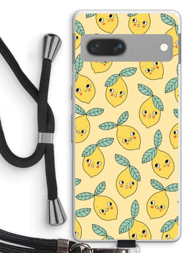 Case Company® - Hoesje met koord geschikt voor Google Pixel 7 hoesje met Koord - Citroenen - Telefoonhoesje met Zwart Koord - Bescherming aan alle Kanten en Over de Schermrand