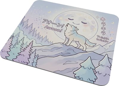 Kawaii Wolf Maan Muismat - Huilende Wolf Mousepad - Awooo & Twinkle Japanse Stijl - Nachtelijke Hemel Design - Cadeau voor haar: Vriendin & Collega - Pastel Paars en Blauw - Schattige Gaming Onderlegger - Sterrenhemel Illustratie