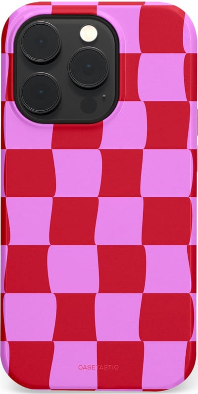 Casetastic hoesje geschikt voor Apple iPhone 14 Pro - MagSafe - Dubbellaagse bescherming - Dansend Ruitje - Fashion Case - Rood Lavendel Roze