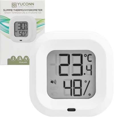 YUCONN Slimme Hygrometer Bluetooth - Thermometer binnen en buiten - Weerstation Draadloos - Luchtvochtigheidsmeter - Temperatuurmeter - Digitaal gratis YUCONN app