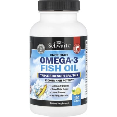 Eénmaal daags Omega-3 Visolie, Drievoudige Sterkte, Hoge Potentie, Citroen, 1.200 mg, 100 Softgels