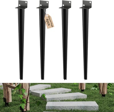 Set van 4 paalsteunen voor houten palen 60 x 700 mm Slaghulp voor grondhuls Slaghuls met lange punt voor hekken en tuinprojecten Slaggrondhuls Grondhuls zwart