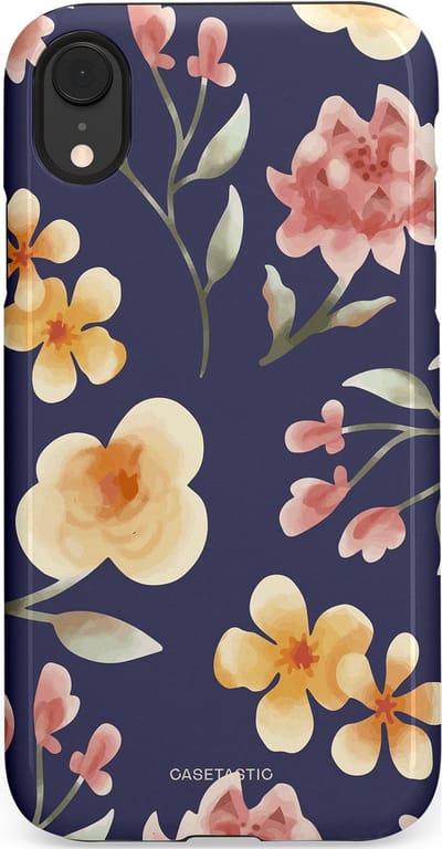 Casetastic Hoesje Geschikt voor Apple iPhone Xr - Stijlvolle Beschermende Duo-layer Case - Bloesemnacht Marine