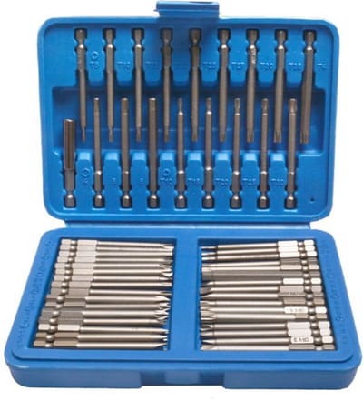 50-delige extra lange veiligheidsschroevendraaierbitset, schroevendraaierbitset, extra lange magnetische schroevendraaierbitset, geschikt voor diverse maten schroevendraaierbits, waaronder vierkant, plat, zeskant, spline, koppeling en momentsleutel.