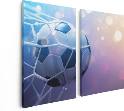 Artaza Canvas Schilderij Tweeluik Voetbal Bal Door Het Goal Heen - 80x60 - Foto Op Canvas - Canvas Print