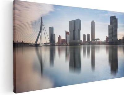 Artaza Canvas Schilderij Rotterdam - 40x20 cm - Klein - Wanddecoratie Skyline - Muurdecoratie Erasmusbrug - Schilderijen Op Canvas