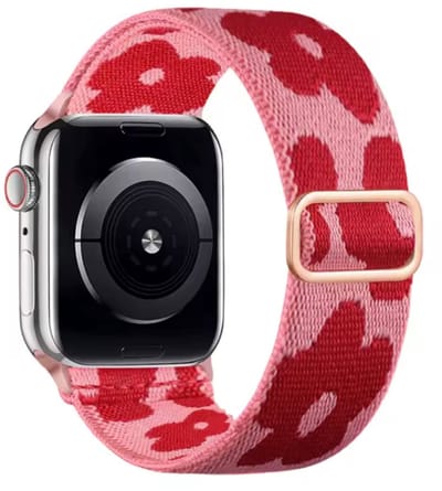 MY PROTECT - Nylon Bandje - Geschikt Voor Apple Watch Bandje - Series 1/2/3/4/5/6/7/8/9/10/11/SE - 38mm - 40mm - 41mm - 42mm - Nylon band - Red Flowers