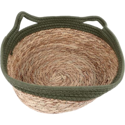 Nid pour Chat en Paille Tissé à la Main Respirant Doux Lit pour Chat Rond Anti-rayures Nid pour Chat pour Quatre Saisons M(for 4-6.5kg)