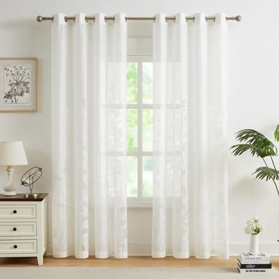 Unyqoos ® Elegante Jacquard Kanten Gordijnen met Bladerpatroon voor Slaapkamer en Woonkamer - Set van 2 Stuks