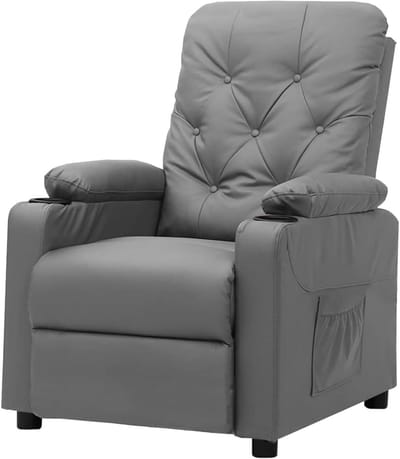 Relaxstoel grijs kunstleer met handmatige 3-positie-verstelling, 78,5 x 93 x 96,5 cm, voor woonkamer en tv-ruimte