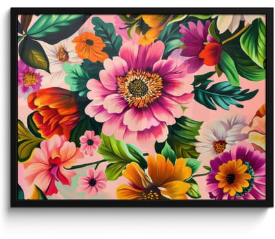 Poster in lijst - Fotolijst 70x50 cm - Posters - Bloemen - Kleurrijk - Roze - Posterlijst zwart - Decoratie - Wanddecoratie woonkamer - Muurdecoratie slaapkamer