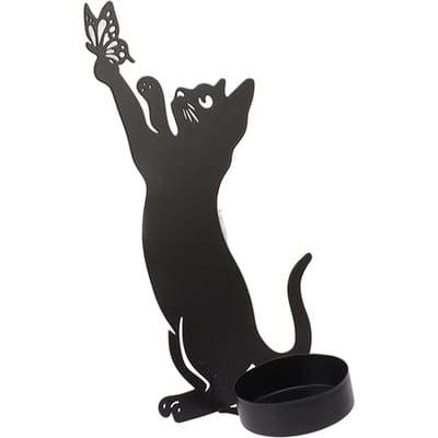 Décoration d'intérieur Bougeoir Durable Chat Porte-bougie Décoratif Bougeoir pour Décoration d'intérieur black