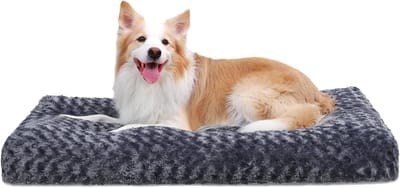 Wasbaar hondenbed met een luxe pluche oppervlak, comfortabel en antislip, geschikt voor grote, extra grote, middelgrote en kleine honden. Afmetingen: 89 x 58 cm, donkergrijs.
