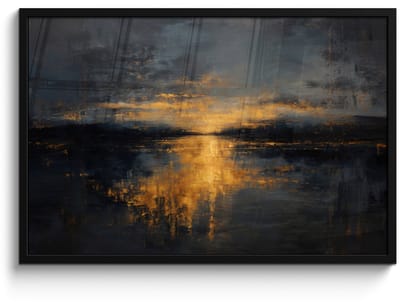 Poster in lijst - Fotolijst 90x60 cm - Posters - Gouden Reflectie op Water - Posterlijst zwart - Decoratie - Wanddecoratie woonkamer - Muurdecoratie slaapkamer