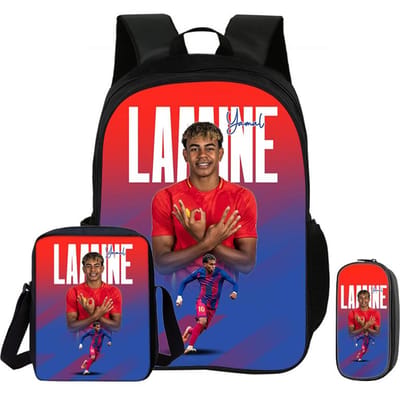 L-Lamin Yamal 3-delige Set Rugzak Schoudertas Etui Boekentas Voetbalster Rugzak kind Mochila Sport Schooltas Kindercadeau